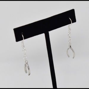 Antique Silver Finish Drop Wishbone Earrings